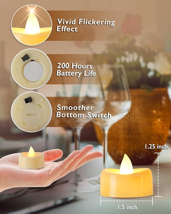 Raycare 50 Pack LED Tea Lights Battery Operated, 200+Hour Flickering Votive C...