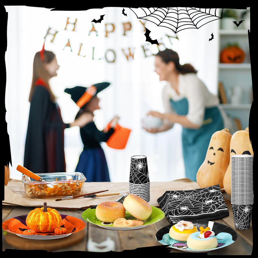 Jingmore 240 Pcs Halloween Party Supplies Dessert Plates Cups, Napkins