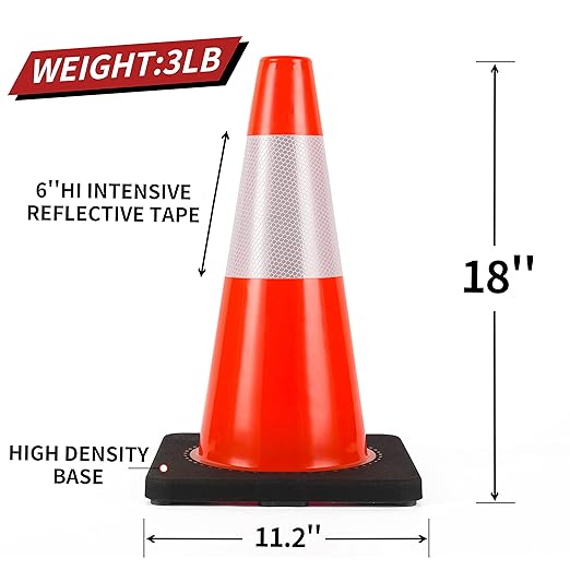 Traffic Cones 18 inch 6 Pack Heavy Duty Safety Cones Orange