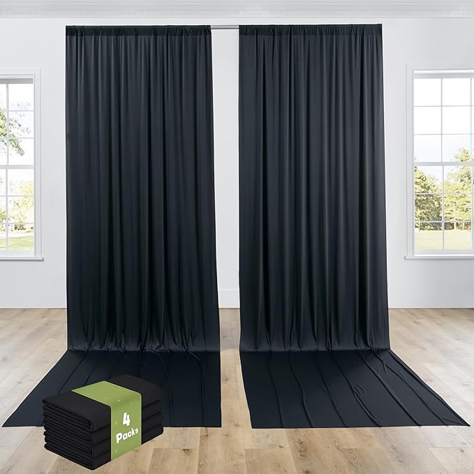 PartyVillage 20ftร15ft Black Backdrop Curtain for Halloween Parties, 4 Panels...