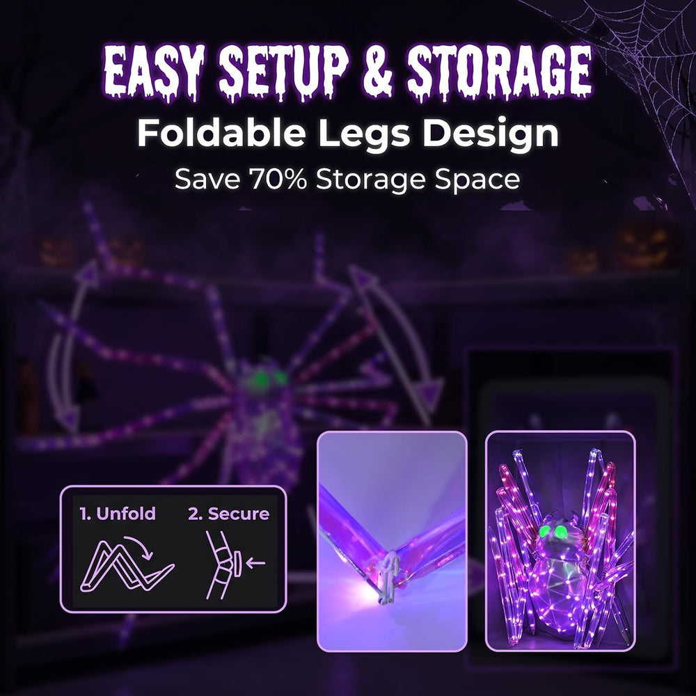 7FT Giant Halloween Spider Decorations Outdoor โ Prismatic Iridescent Light-U...