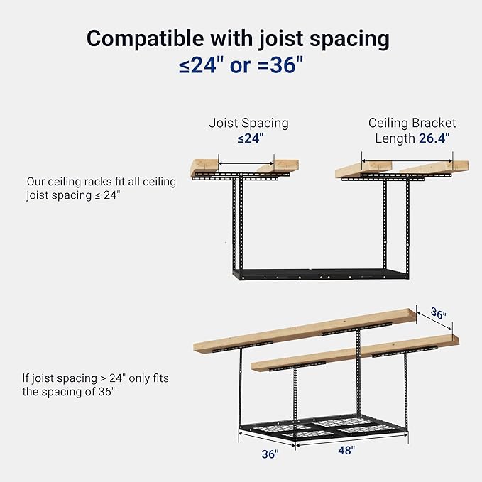 FLEXIMOUNTS 3x4FT Garage Storage Rack Overhead, Adjustable Ceiling Storage Racks