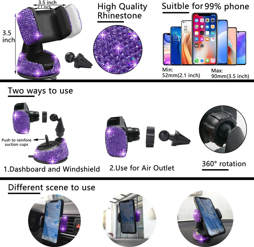 NBTEPEM 27 PCs Purple Violet Bling Car Accessories Set for Women, Steering Wh...