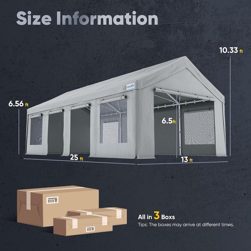 Quictent Heavy Duty 13x25 ft Carports with Side Zipper Doors