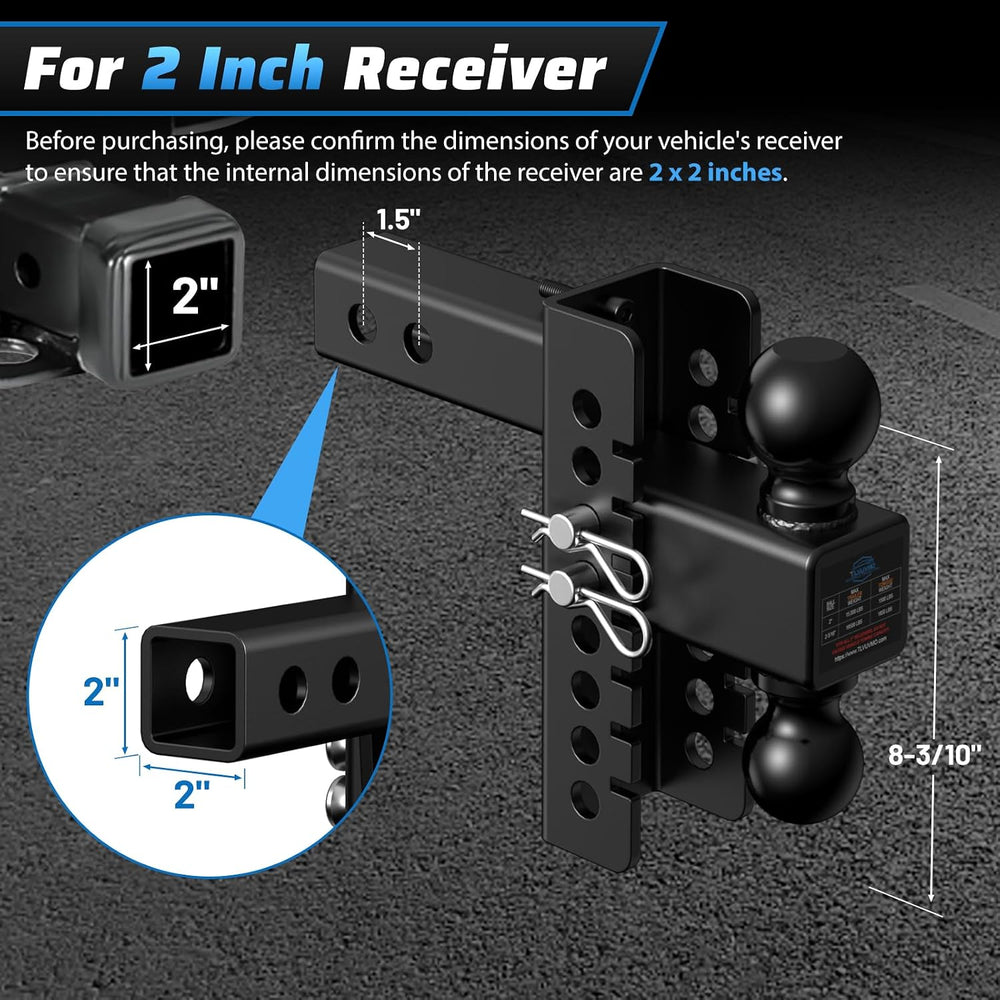 Adjustable Trailer Hitch, 8In Drop Hitch Only Fit 2 Inch Receiver
