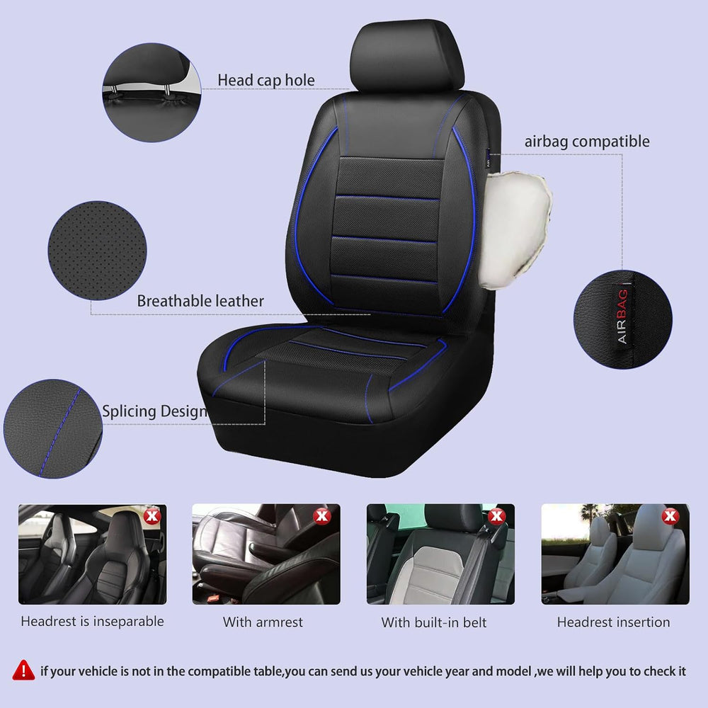 CAR PASS Universal FIT Piping Leather Car Seat Cover, for suvs,Van,Trucks,Air...