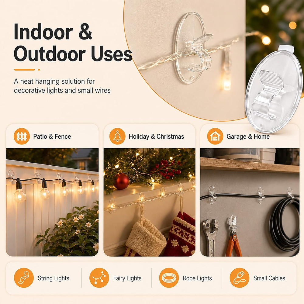 Christmas Outdoor String Lights Hooks - 60Pcs Clips 3X Stronger Adhesion