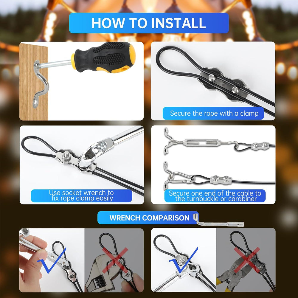 String Light Hanging Kit,246FT 304 Stainless Steel Cable