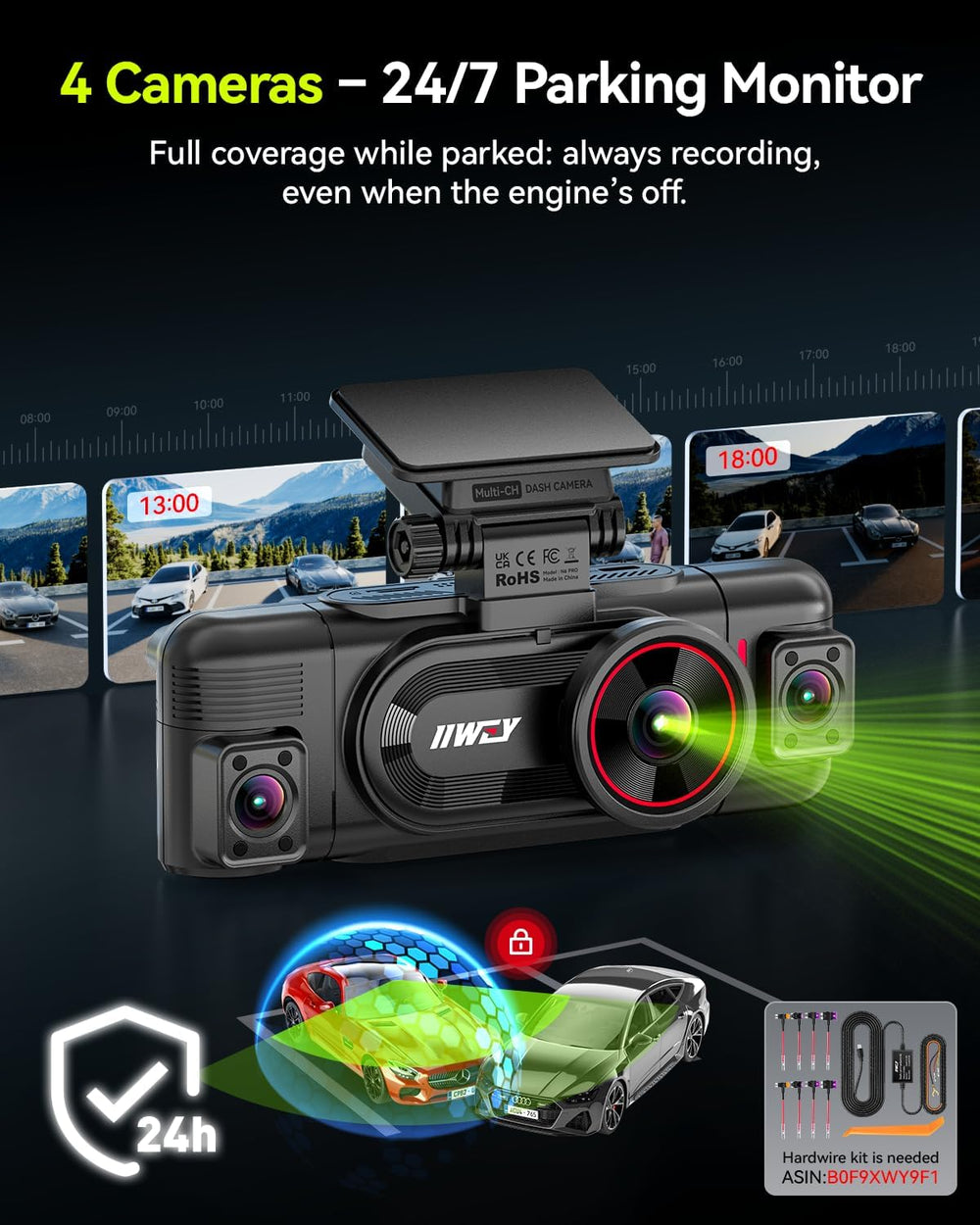 IIWEY N6 PRO 4K STARVIS 2 4-Channel Dash Cam 360ยฐ View, Free 128GB Card