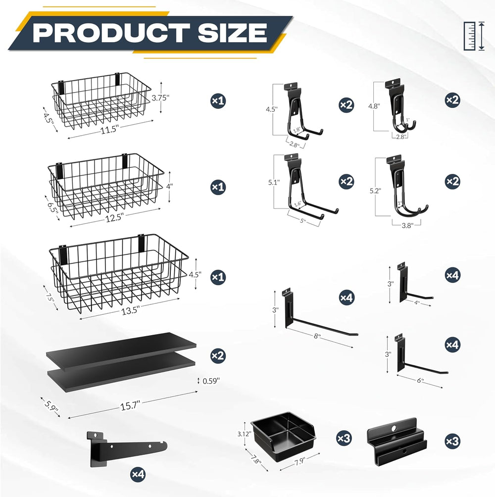 35Pcs Slatwall Accessories Kit, with Slatwall Hooks, Baskets, Shelves, Bins