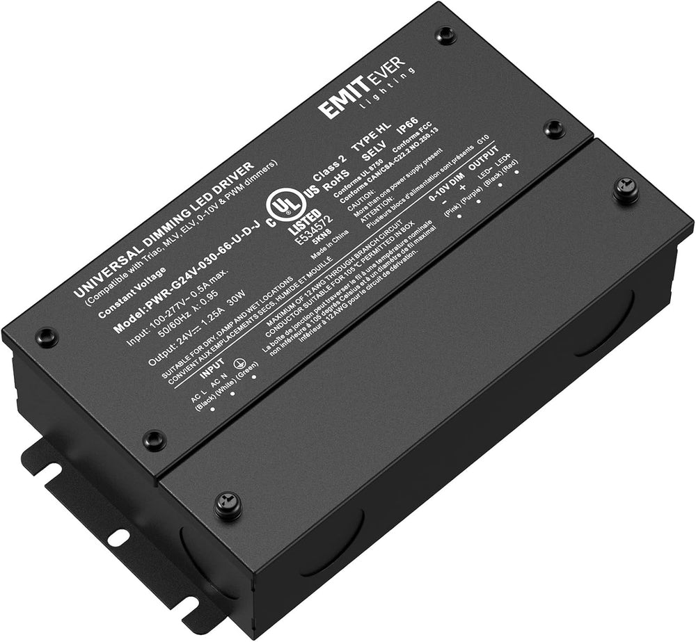 EMITEVER 30W Dimmable LED Driver, 24V Triac Dimmable Power Supply, AC to DC