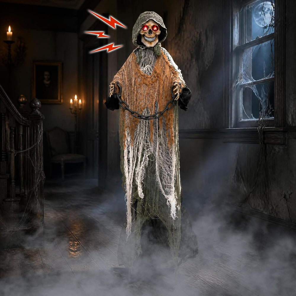 Tangkula 5.7 FT Life-Size Animated Halloween Skeleton Reaper with Chain