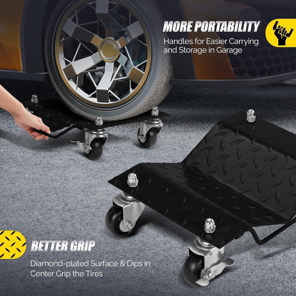 PrecisionAuto Heavy Duty 3000 lbs Car Wheel Dolly Set of 2 โ Steel Tire Skate...