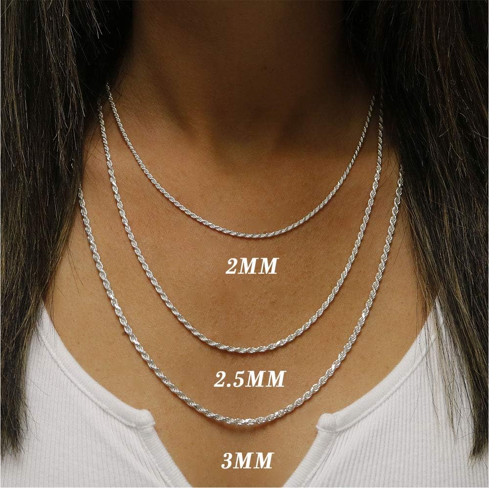 Verona Jewelers 925 Sterling Silver Diamond-Cut Rope Chain Solid Link Necklac...