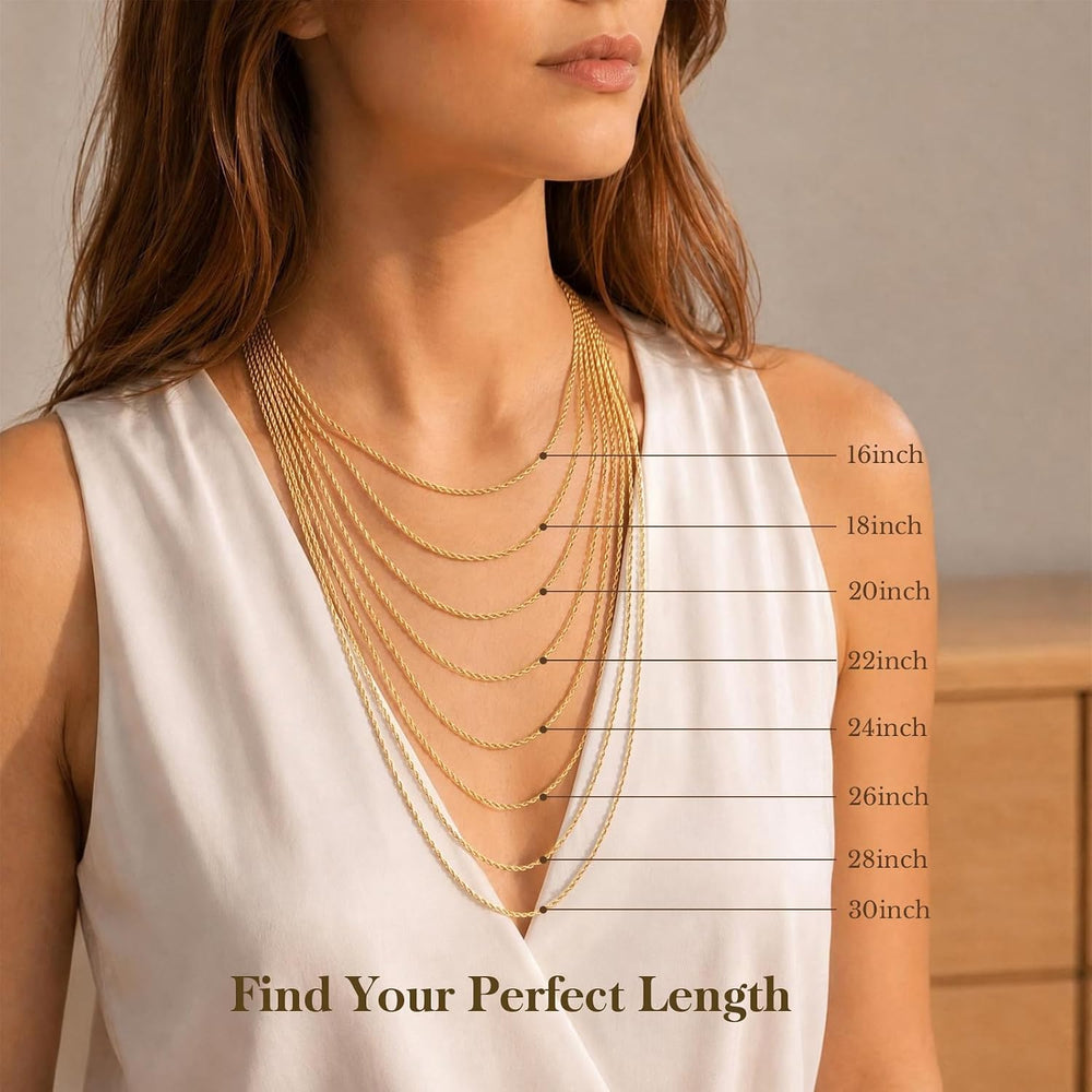 2mm Gold Rope Chain Necklace for Women & Men, 18K Gold Plated 925 Sterlin...