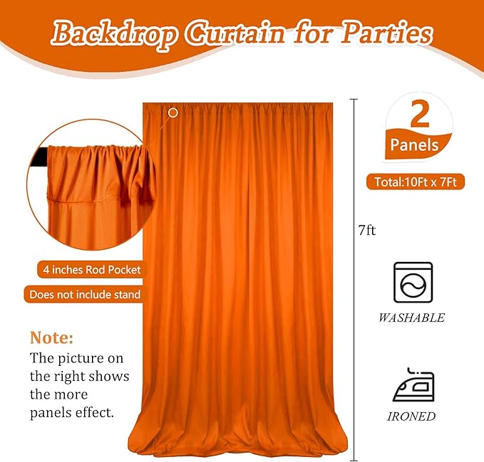 10 x 7 Feet Orange Backdrop Curtain for Partie, Background Curtains for Photo...