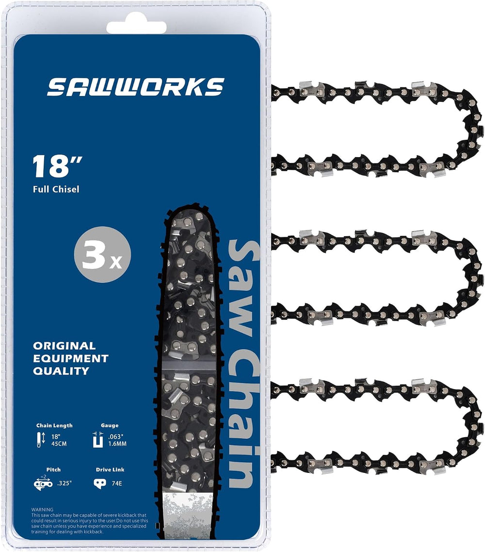 SawWorks Chainsaw Chain 18 Inch .325" Pitch .063" Gauge 74 Drive Links