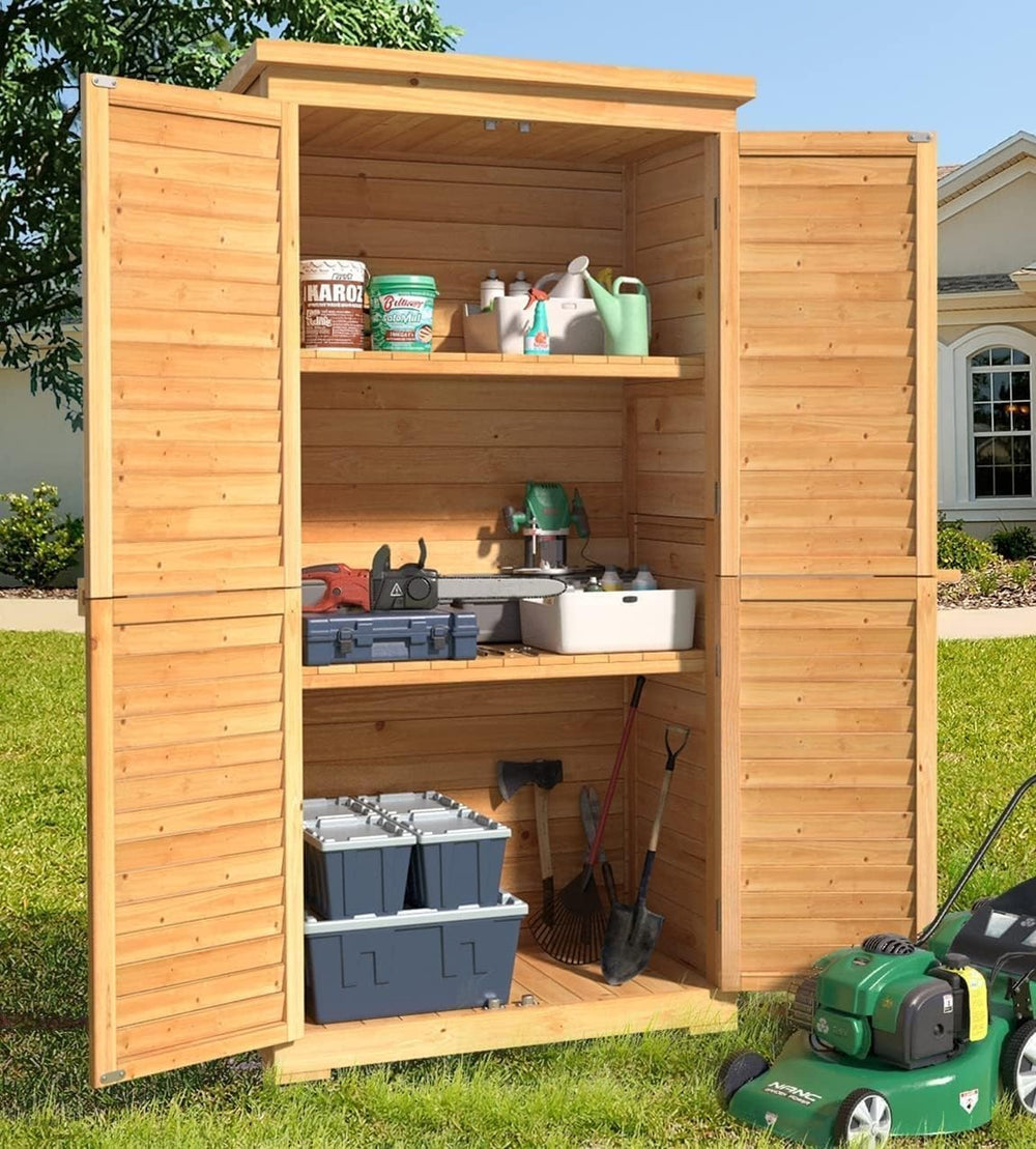 Gizoon Outdoor Storage Cabinet with 3 Shelves, Double Lockable Wooden Shed