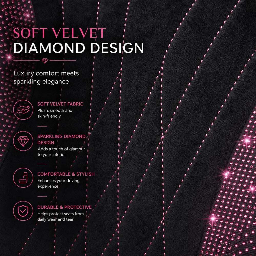 Hot Pink Diamond Bling Cute Car Seat Cover Front Black for Girl