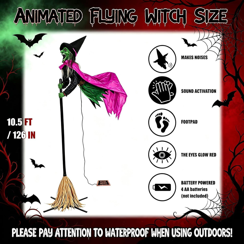 Halloween Decorations Outdoor โ 10.5FT Animated Hovering Witch Animatronics w...