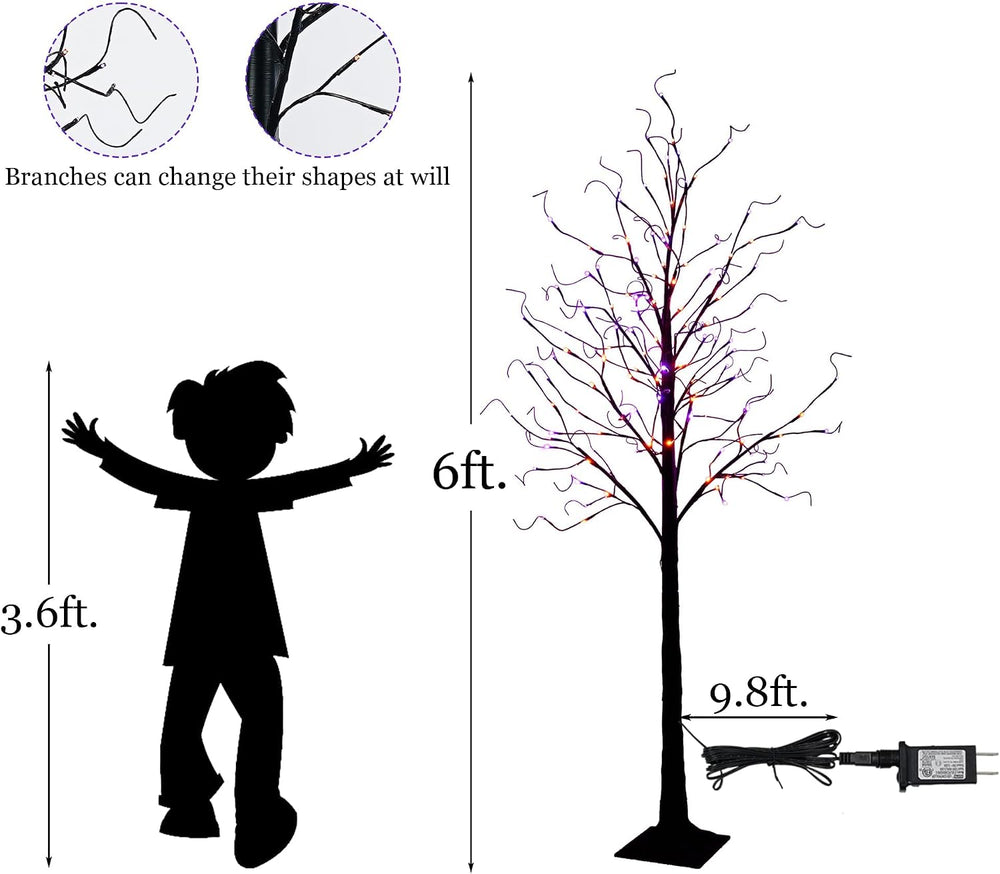 TW SHINE 2 Pack 6FT Halloween Lighted Black Birch Tree, Total 288 LED Purple ...