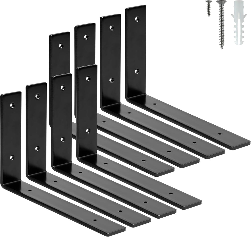 ELSKER&HOME Shelf Brackets 10 Inch 8 Pack Heavy Duty Black Metal L Brackets