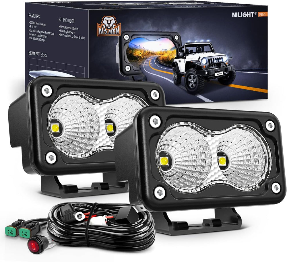 Nilight Motorcycle LED Pods 2 PCS 3 Inch Flood Offroad Fog Light 1160LM Drivi...