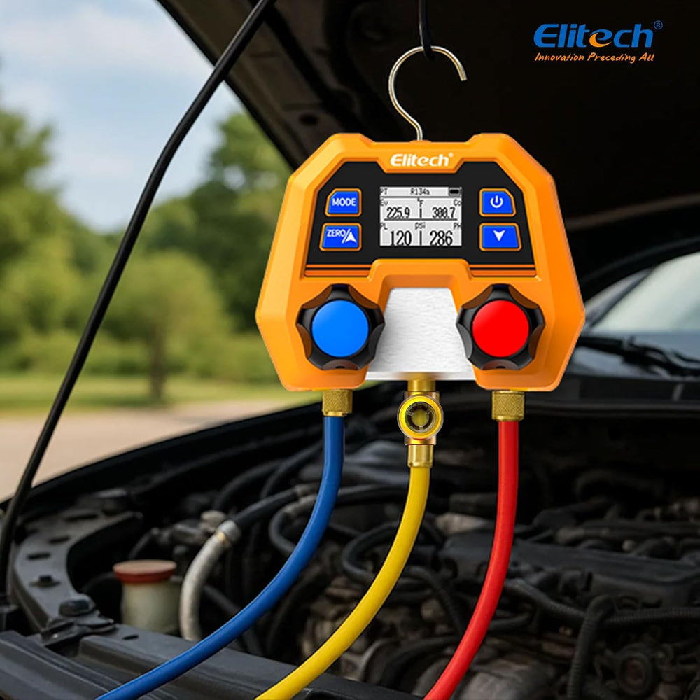 Elitech HVAC Digital Manifold Gauge Set DMG-2SE with Hoses & R410A Adapters
