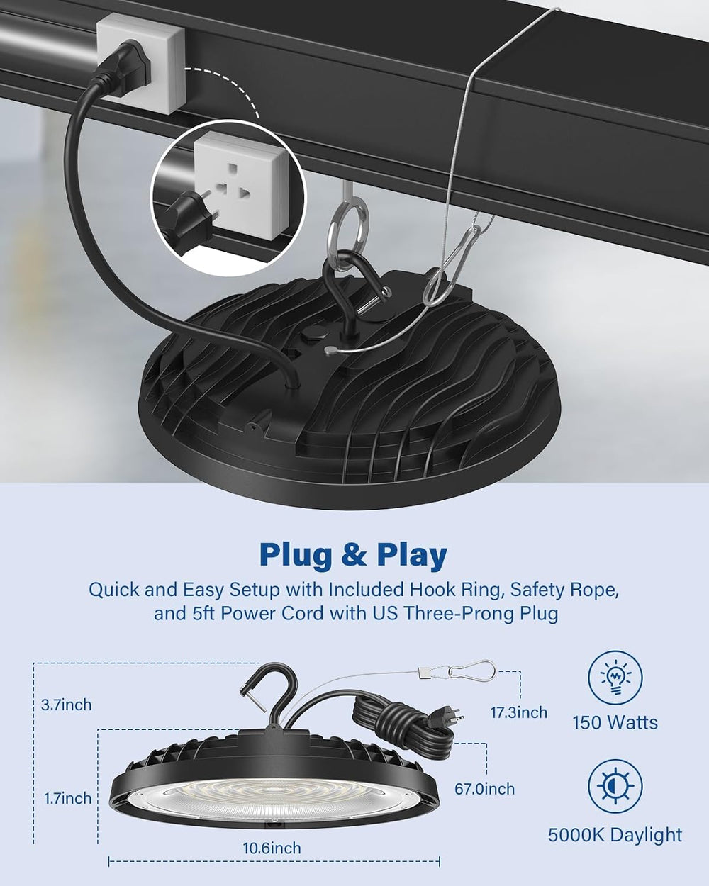 150W UFO LED High Bay Light Adjustable Color Temperature 6500K/5000K/3500K