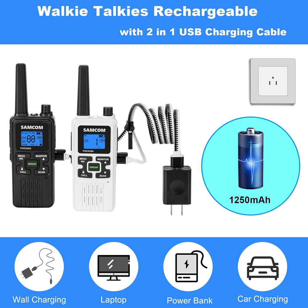 4 Long Range Walkie Talkies Rechargeable for Adults SAMCOM NOAA 2 Way Radios ...