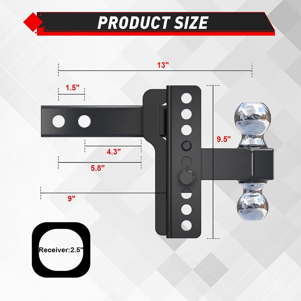 TYT Adjustable Truck Trailer Hitch for 2.5" Receiver, 6" Drop/Rise ...