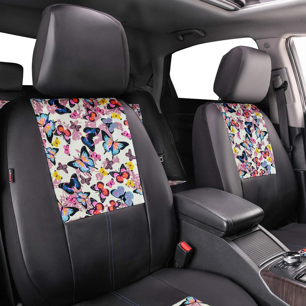 CAR-GRAND Universal Fit Pretty Butterfly and Flowers PU Leather Car Seat Cove...