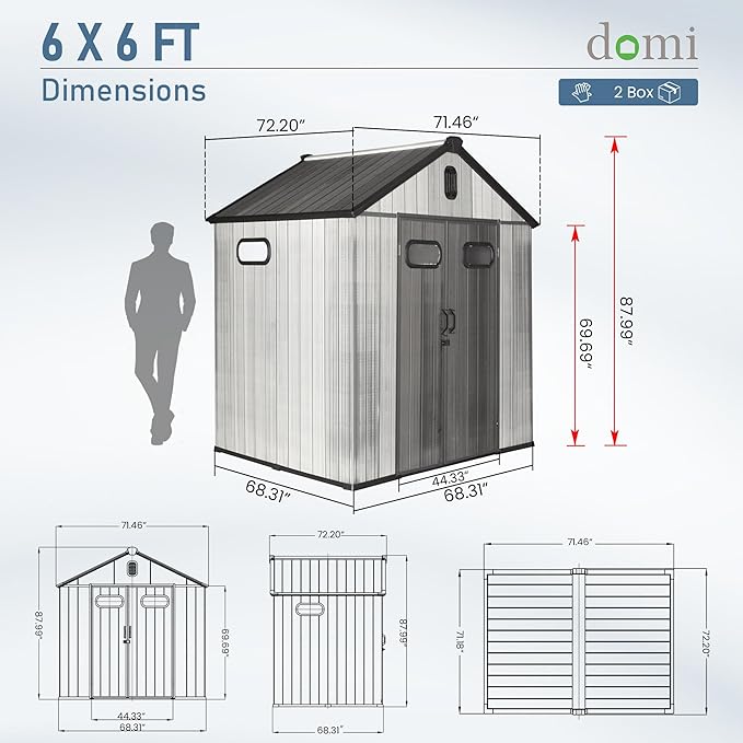 Domi 6x6 FT Outdoor Resin Storage Shed, All-Weather Double-Wall Storage Building