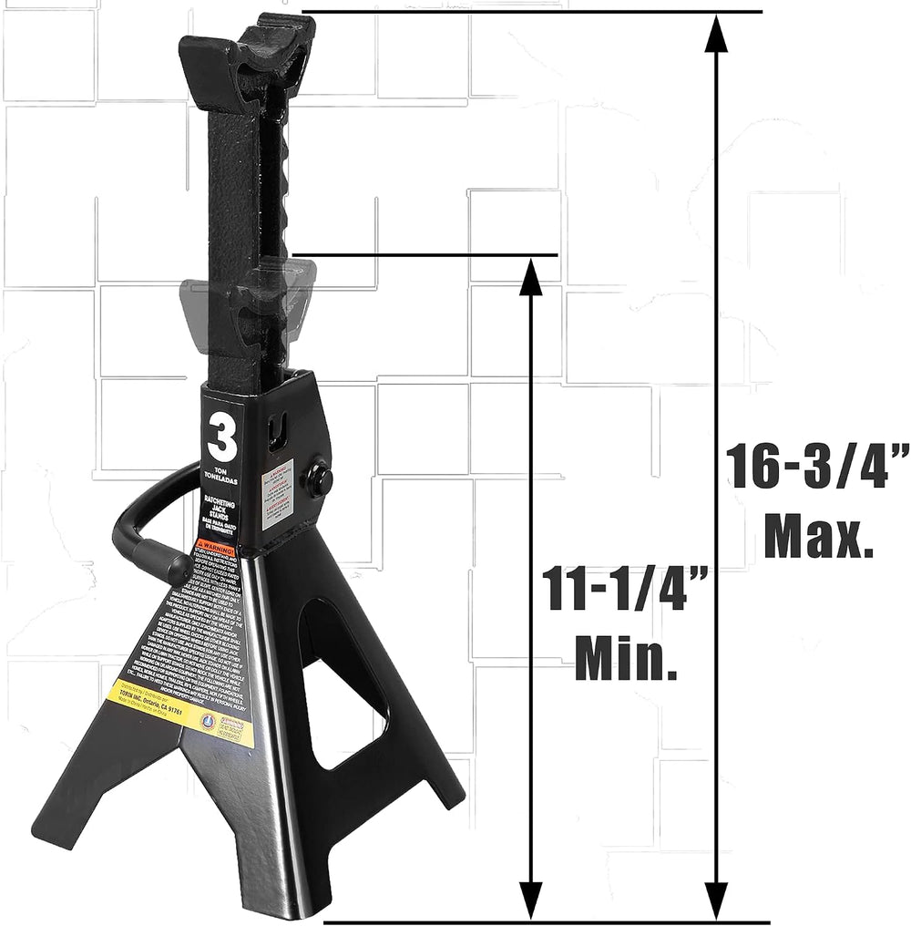 Torin AT43202B Steel Jack Stands: 3 Ton (6,000 lb) Capacity, Black, 1 Pair (2...