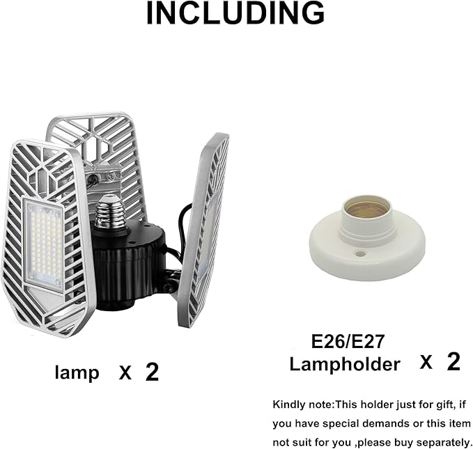 2-Pack Deformable LED Garage Ceiling Lights, 9000 Lumens, 82W CRI 80,
