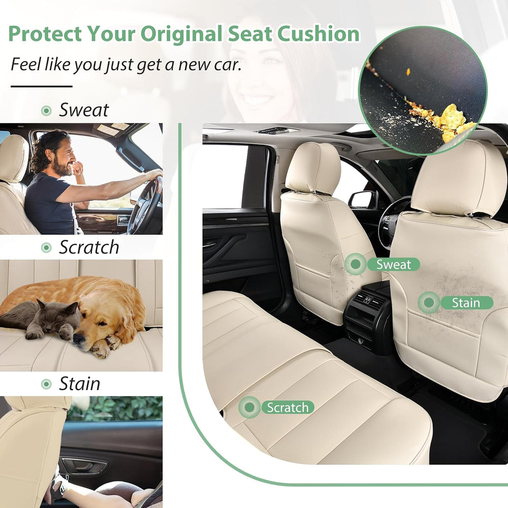 Leather Car Seat Cover for Front Pair, Anti-slip Universal Light Beige