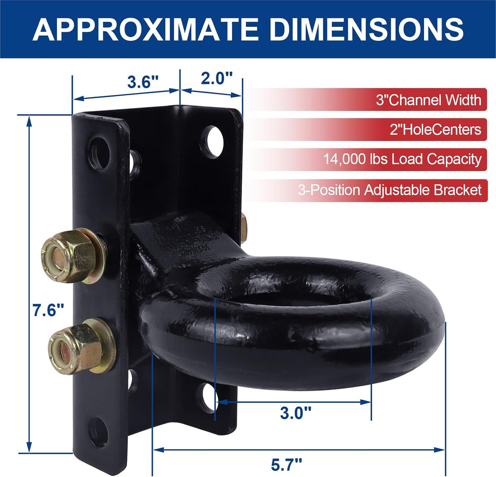 3 Inch Adjustable Lunette Ring for 14000 lbs Pintle Hitch Trailer Towing | Fo...