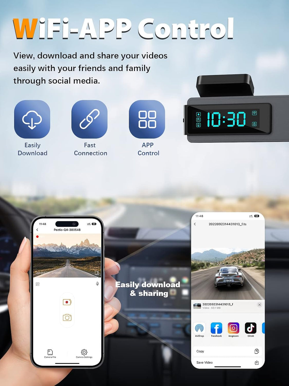 ARIFAYZ Dash Cam Front and Rear 4K+1080P, Free 64GB Card, Built-in WiFi, Dash...