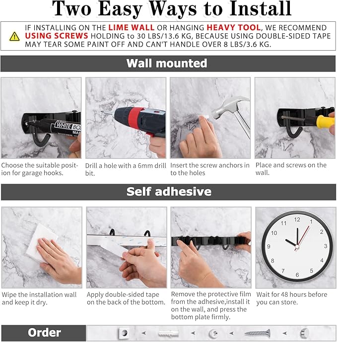 AceMining 2 Pack Black 5 Racks and 4 Hooks Mop and Broom Holder Wall Mount