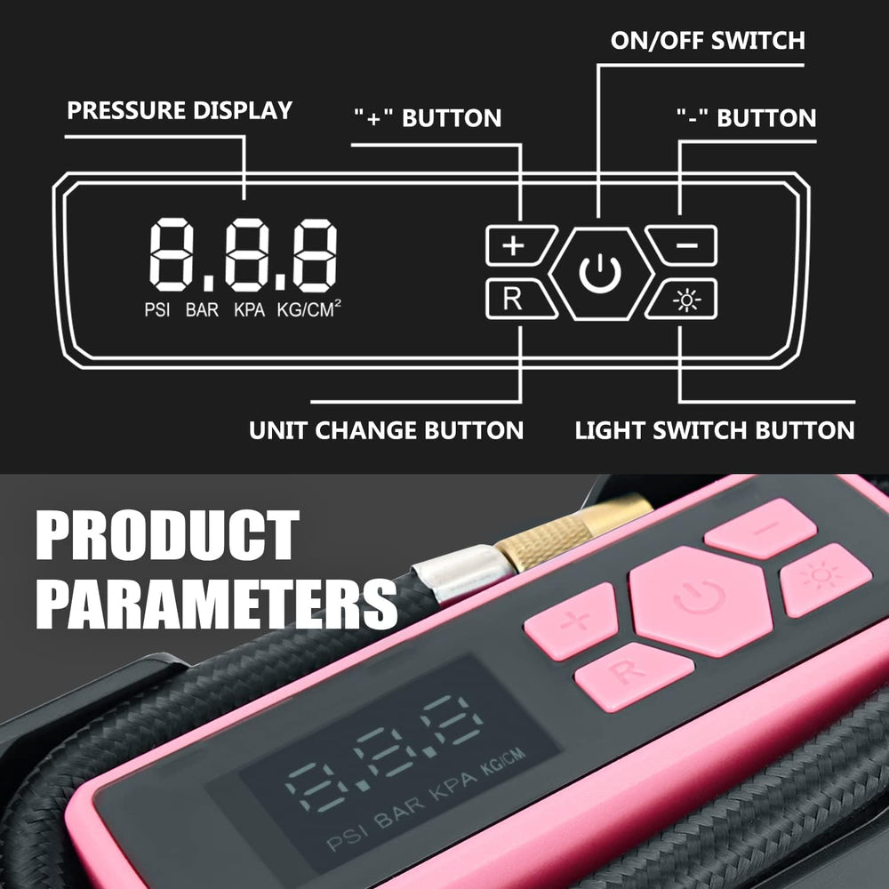 DNA MOTORING TOOLS-00212 Pink 12V DC Digital Tire Inflator Portable Air Comp...