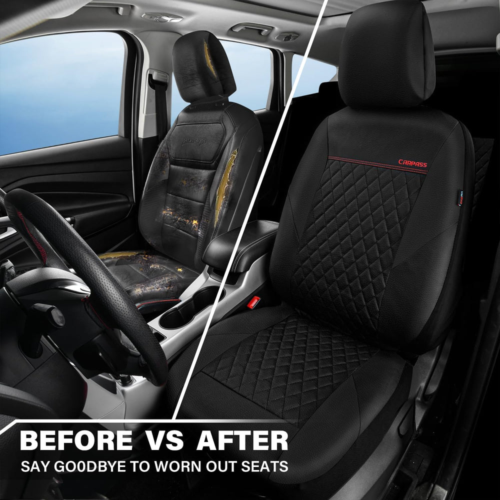 CAR PASS Quilting Leather Seat Cover Two Front Seats Only, Universal Fit Auto...