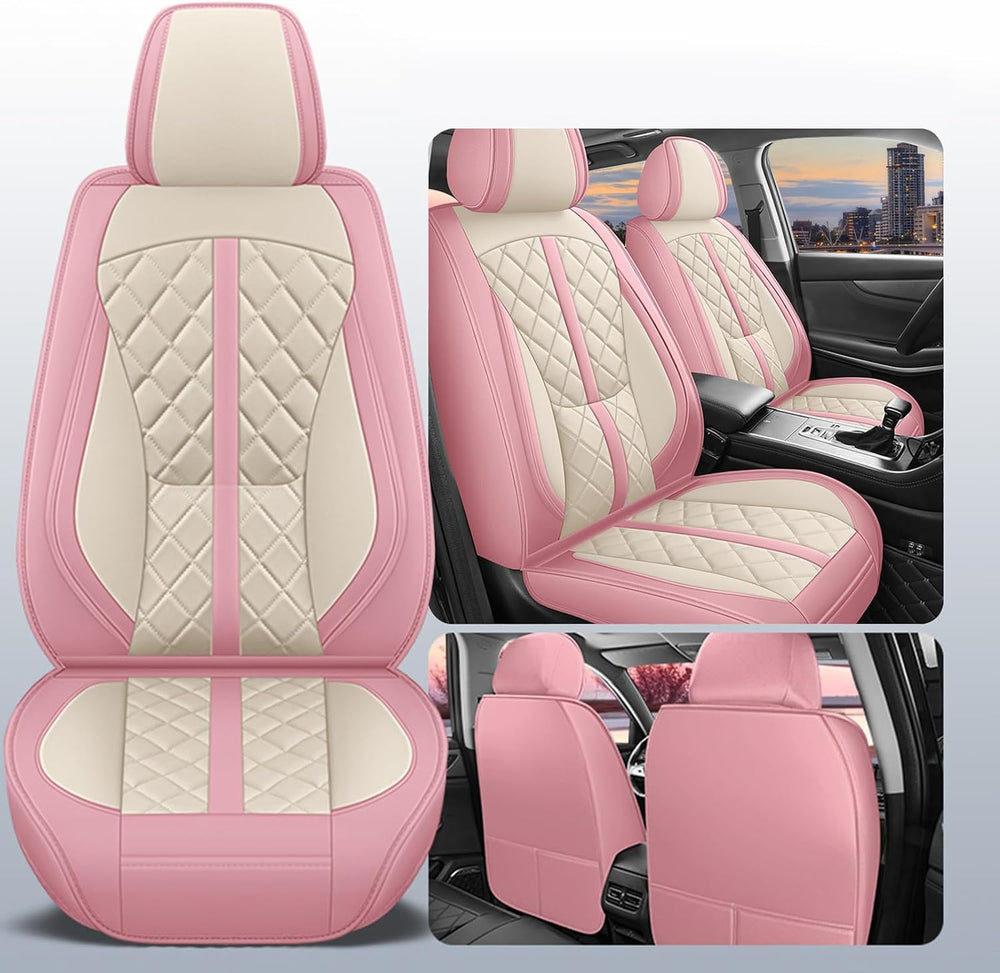 otoez Pink Car Seat Covers Full Set, Universal Leather Seat Cover 5 Seat Wate...