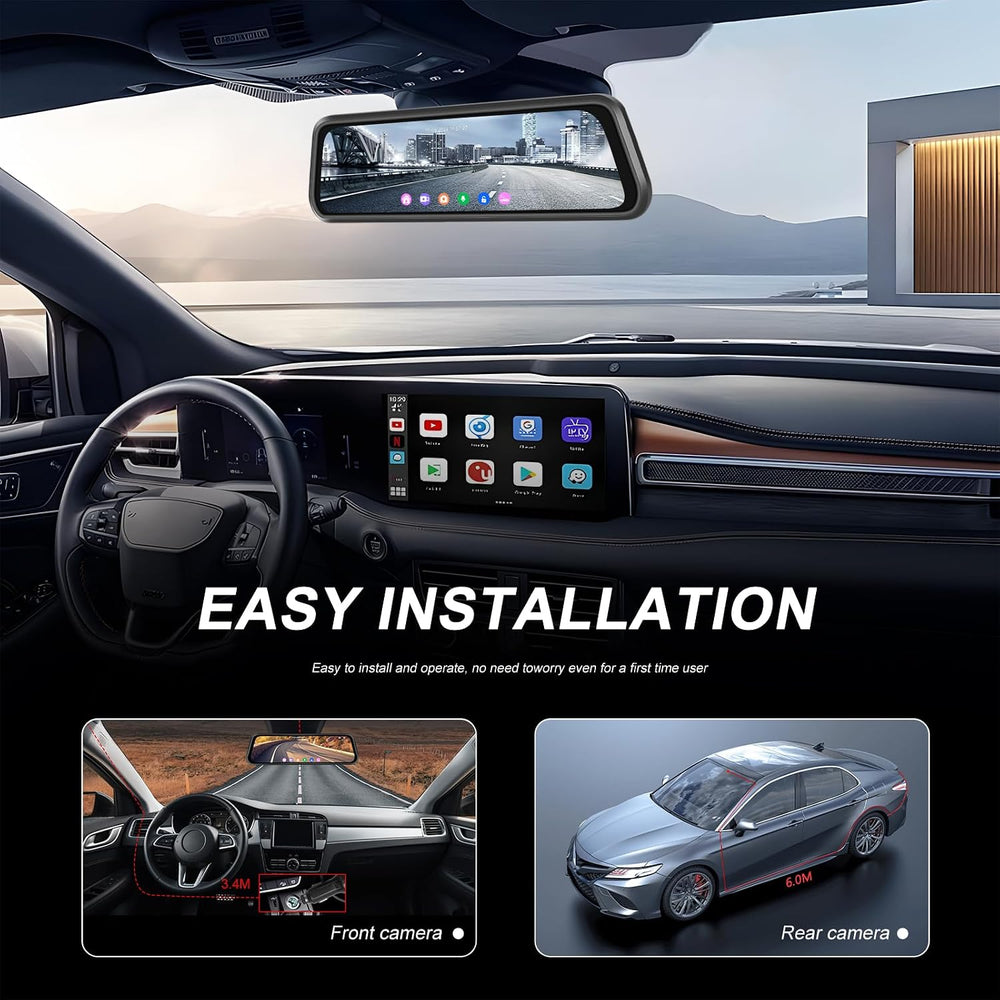 CAMECHO 9.66" 4K Mirror Dash Cam with ADAS, BSD and LCA, Rear View Mirro...