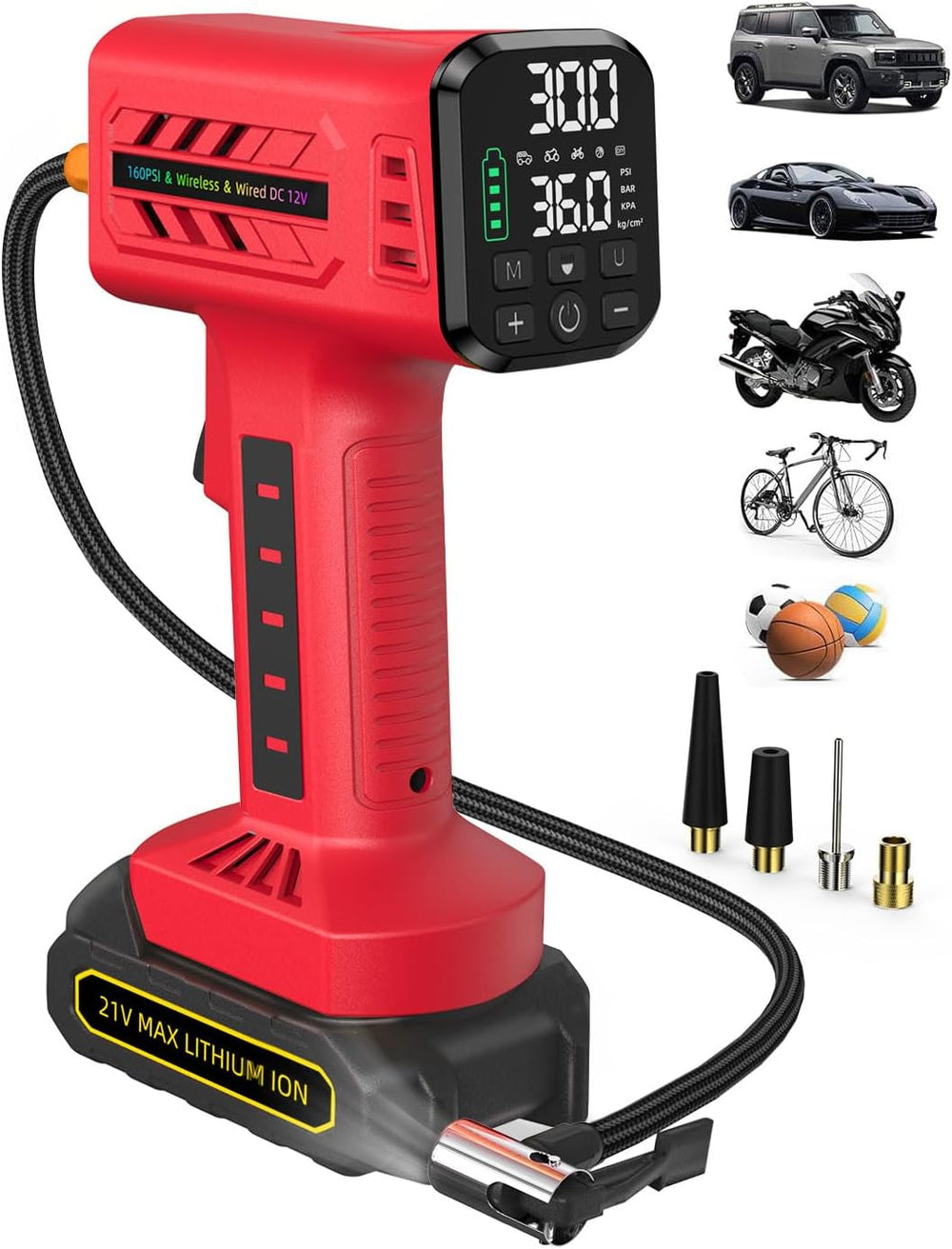 Cordless Tire Inflator Portable Air Compressor 160PSI 12VDC Battery