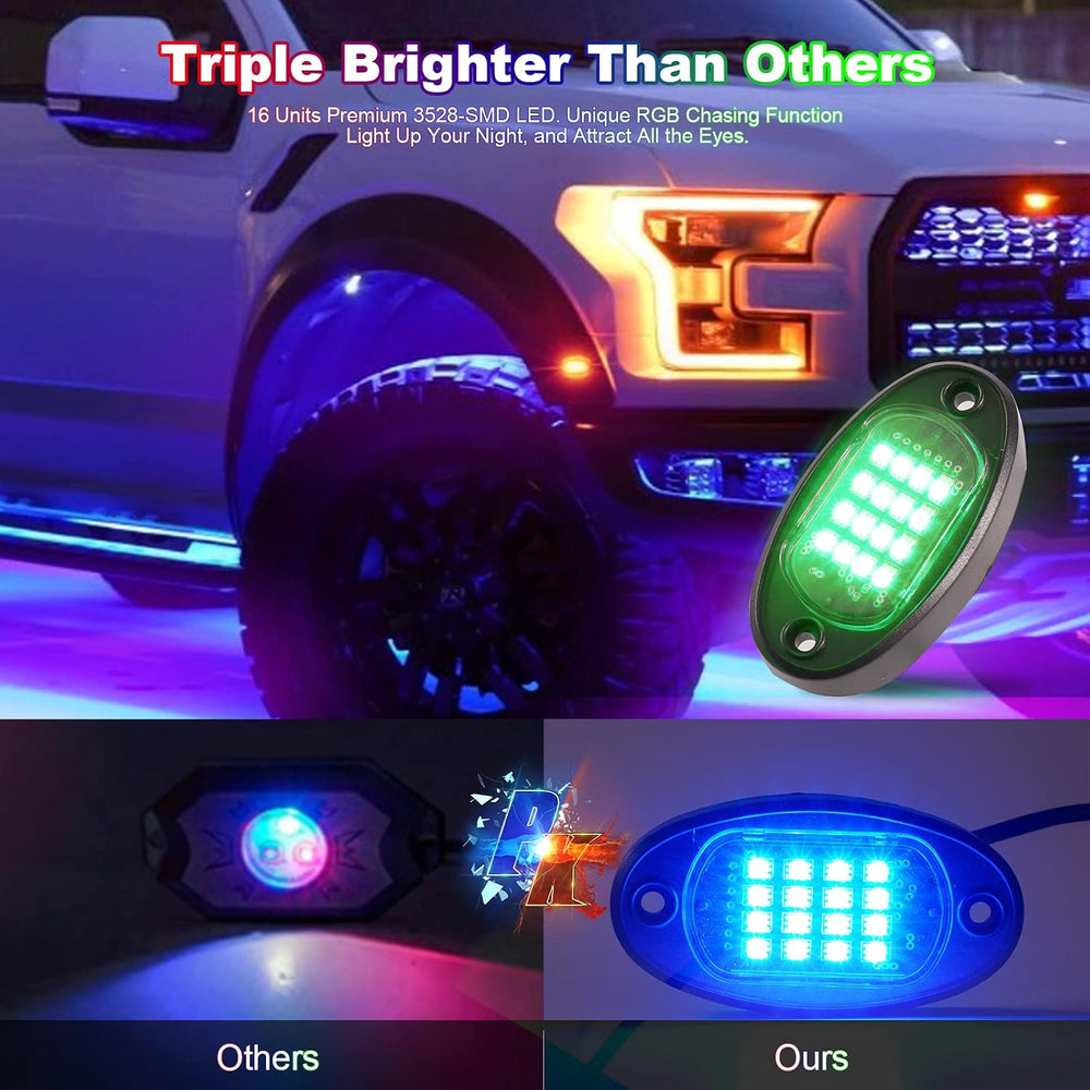 RGB LED Rock Lights Kit, 10 Pods Rock Lights for Trucks ATV UTV Golf Cart Off...