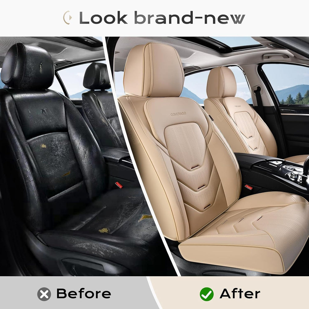 Coverado Car Seat Cover Full Set, Front and Rear Seat Cover for Car, Leather ...