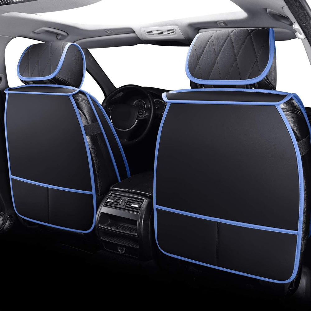 Aierxuan 2 Front Seat Covers Universal Fit Waterproof Leather, Black-Blue