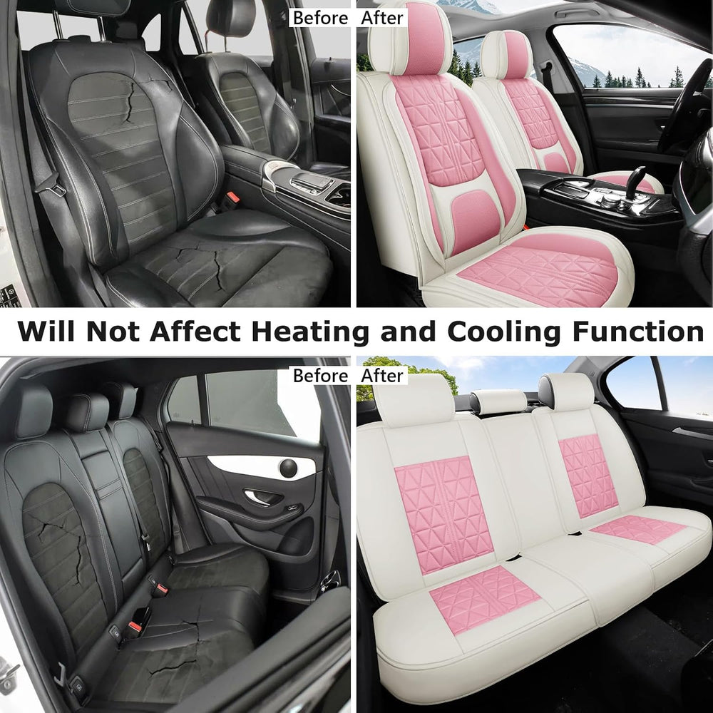 otoez Car Seat Covers Full Set, Nappa Leather Seat Covers for Cars with Lumba...