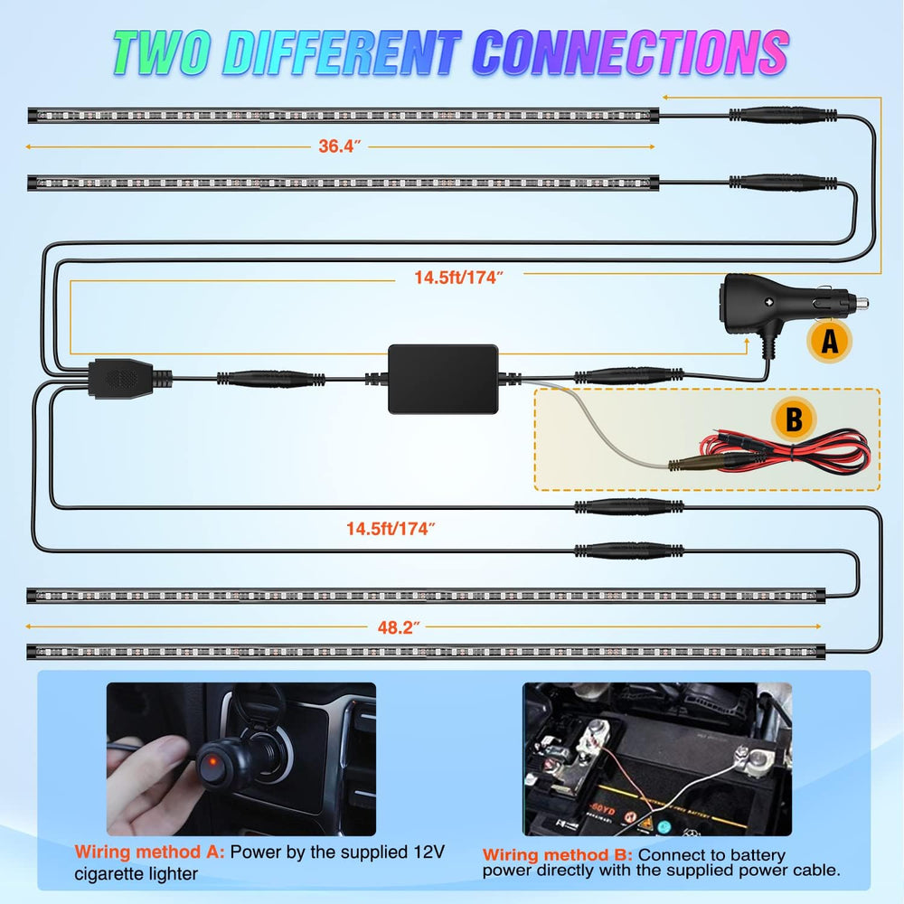Nilight 4PCS RGB LED Underglow Lights for Cars with Wireless Remote