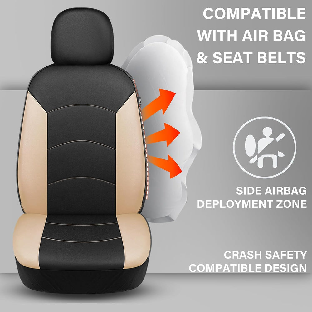 HChengkikz Front Car Seat Cover, Neoprene, Waterproof (Black + Beige)